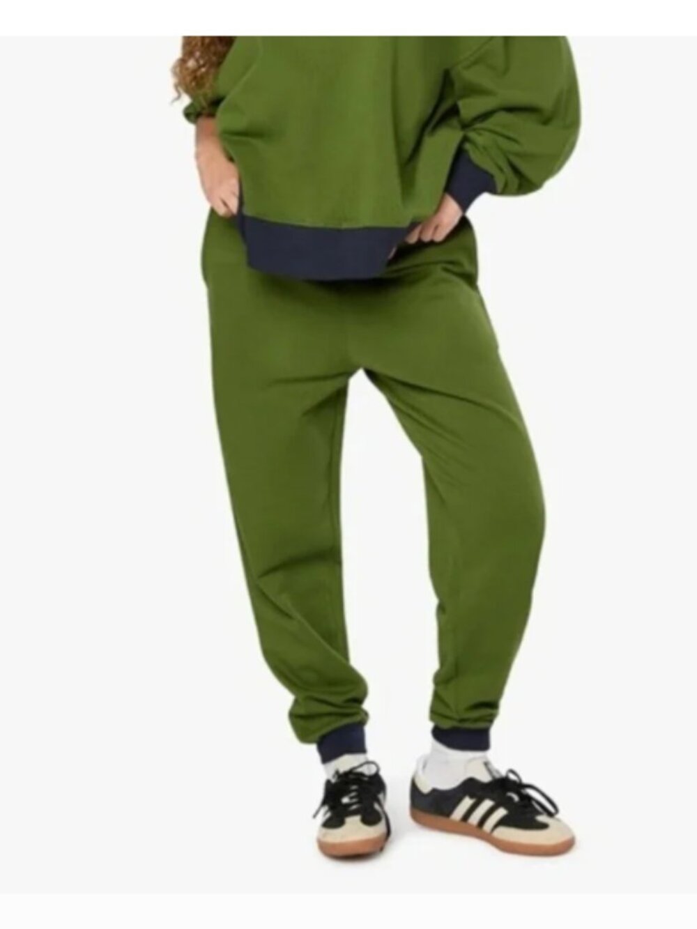 WeWoreWhat Women's Slim Leg‎ Jogger Hunter Green with Navy Band Size Medium